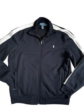 Polo Ralph Lauren Black Full Zip Long Sleeve Track Jacket Sweatshirt Men's L